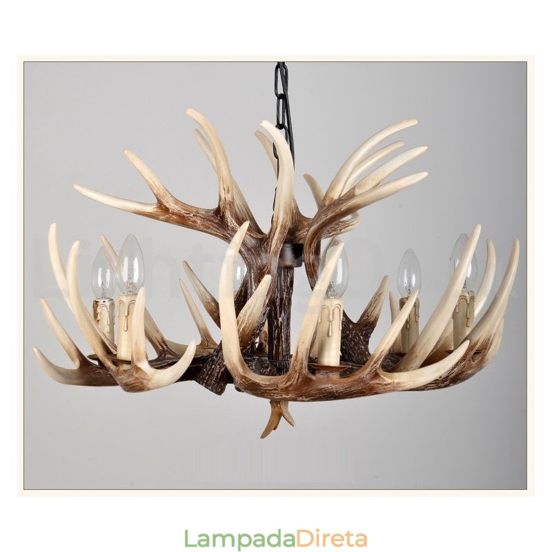 Lustre vintage de chifre retrô artístico rústico de 6 luzes