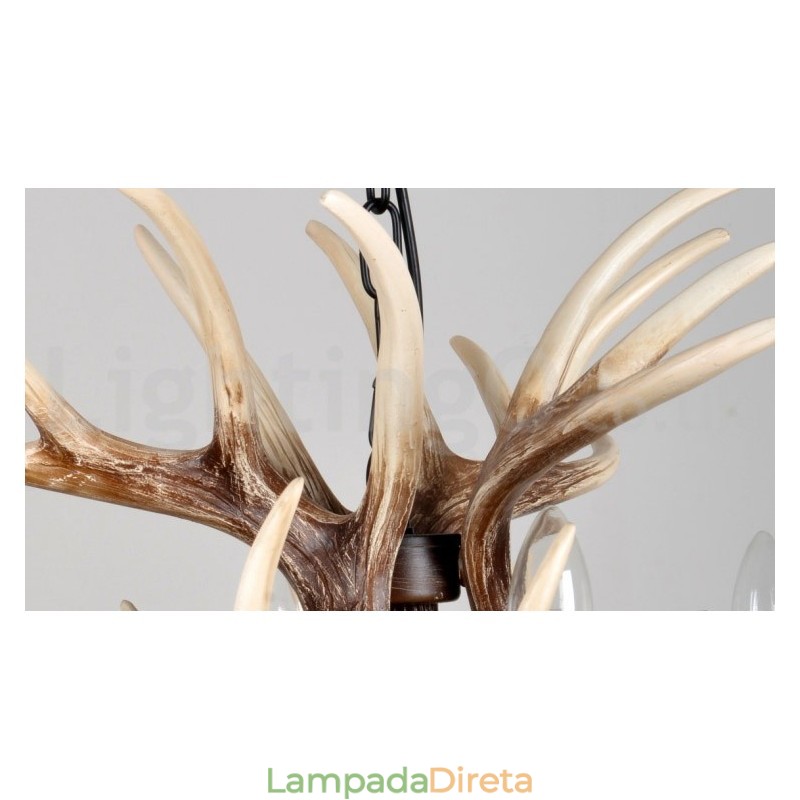Lustre vintage de chifre retrô artístico rústico de 6 luzes