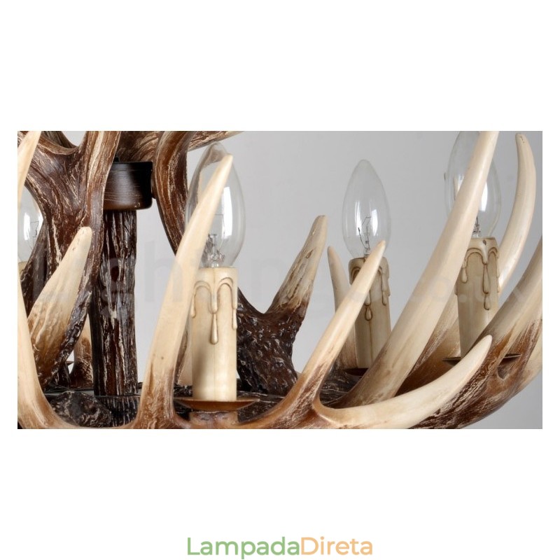 Lustre vintage de chifre retrô artístico rústico de 6 luzes