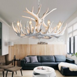 Lustre branco de chifre retrô artístico rústico de 9 luzes