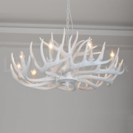 Lustre branco de chifre retrô artístico rústico de 9 luzes