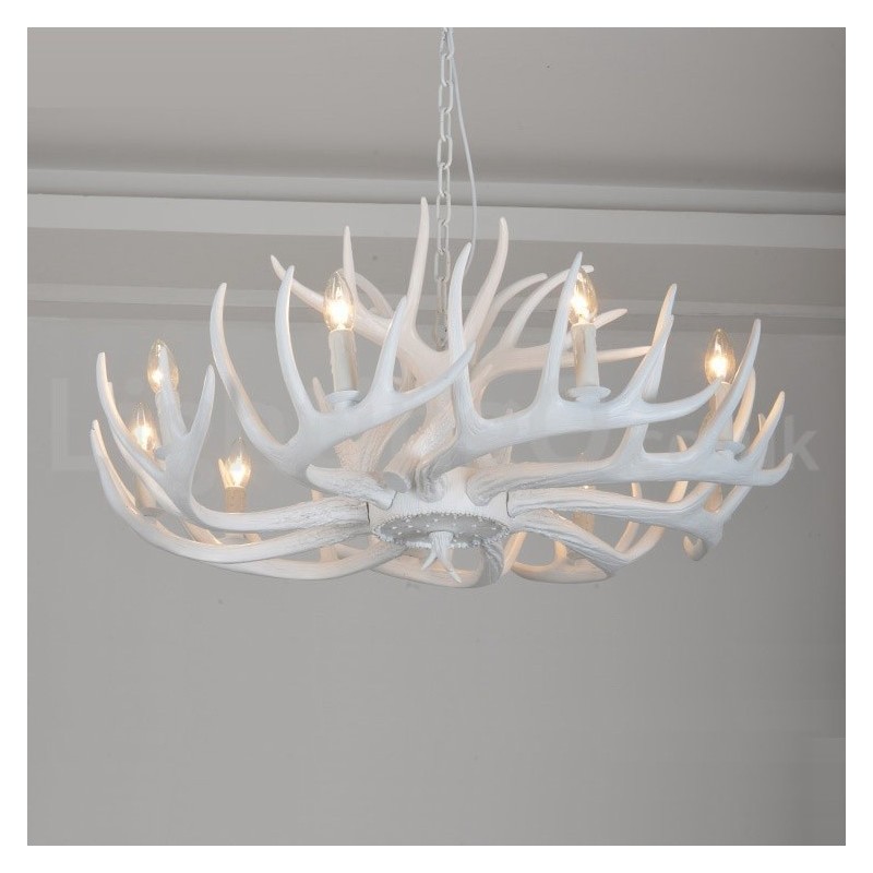 Lustre branco de chifre retrô artístico rústico de 9 luzes