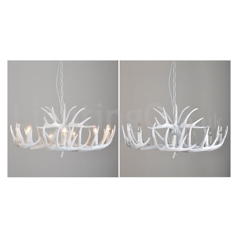 Lustre branco de chifre retrô artístico rústico de 9 luzes