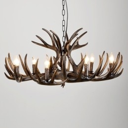 Lustre preto de chifre retrô artístico rústico de 9 luzes