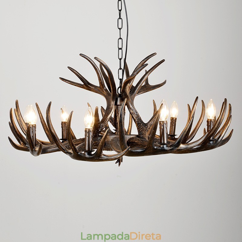 Lustre preto de chifre retrô artístico rústico de 9 luzes