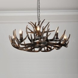 Lustre preto de chifre retrô artístico rústico de 9 luzes