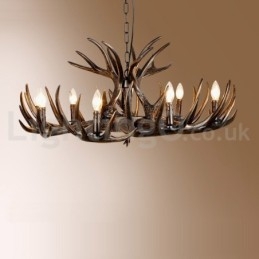 Lustre preto de chifre retrô artístico rústico de 9 luzes