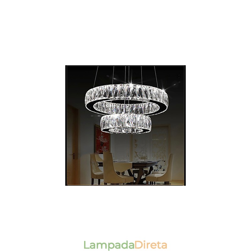 Lustre de cristal Luzes Iluminação moderna Dois anéis D2040 K9 Grandes luminárias de teto de cristal para casa