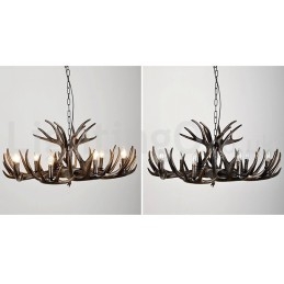 Lustre preto de chifre retrô artístico rústico de 9 luzes