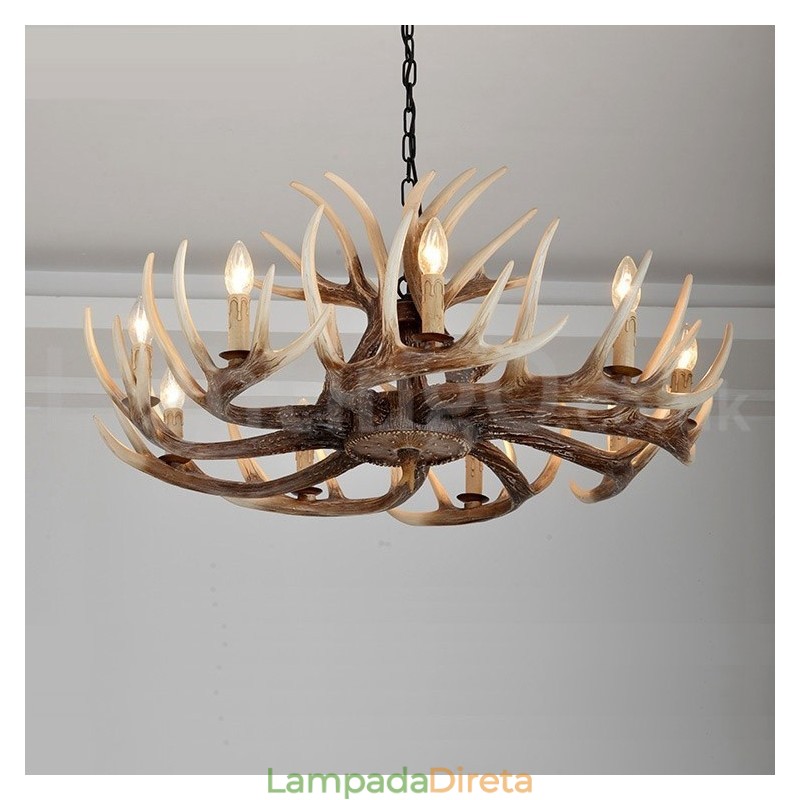 Lustre vintage de chifre retrô artístico rústico de 9 luzes
