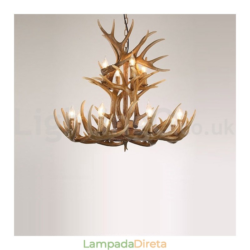 12 Luzes 2 Laços Rústico Artístico Retro Antler Vintage Lustre
