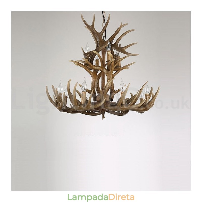 12 Luzes 2 Laços Rústico Artístico Retro Antler Vintage Lustre