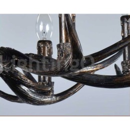 Lustre vintage preto com 6 luzes, rústico, artístico, retrô, chifre