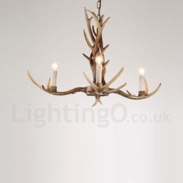 Lustre de vela vintage com chifres retrô artístico rústico de 3 luzes