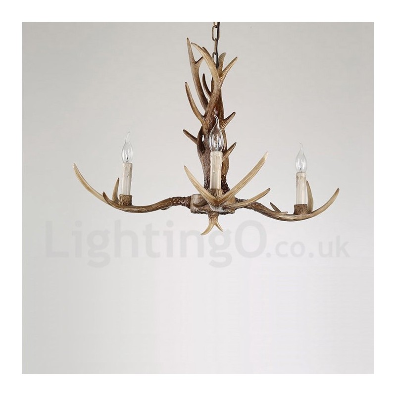 Lustre de vela vintage com chifres retrô artístico rústico de 3 luzes
