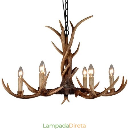 Lustre de vela vintage com chifres retrô artístico rústico de 6 luzes Lustre de vela vintage com chifres retrô artístico rústico de 6 luzes