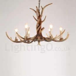 Lustre de vela vintage com chifres retrô artístico rústico de 6 luzes
