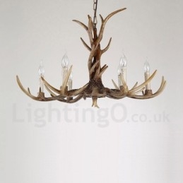Lustre de vela vintage com chifres retrô artístico rústico de 6 luzes