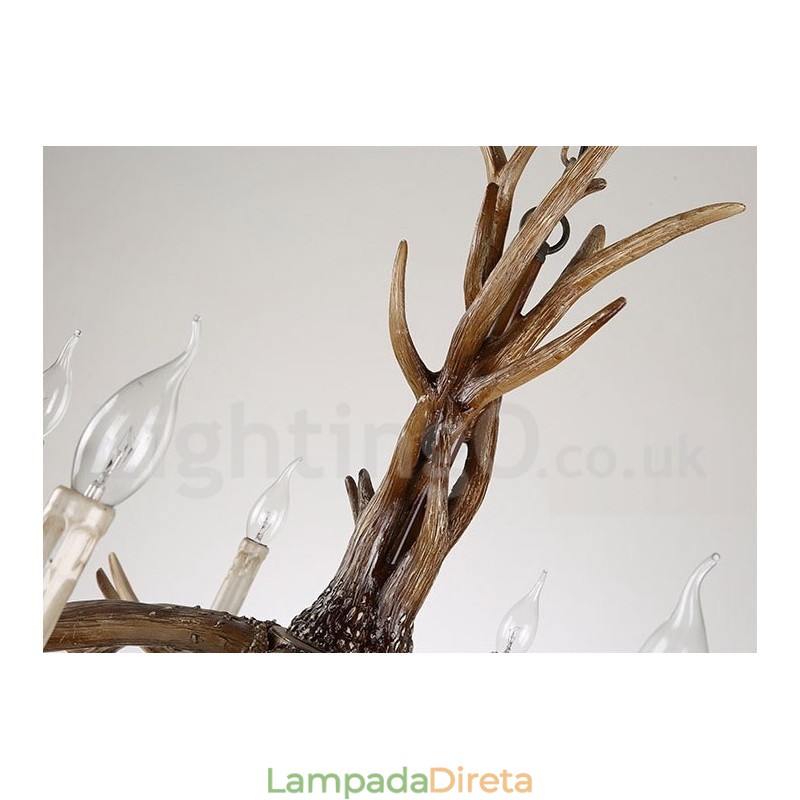 Lustre de vela vintage com chifres retrô artístico rústico de 6 luzes