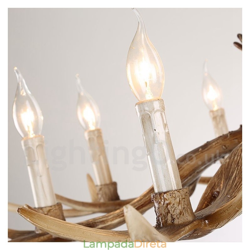 Lustre de vela vintage com chifres retrô artístico rústico de 6 luzes