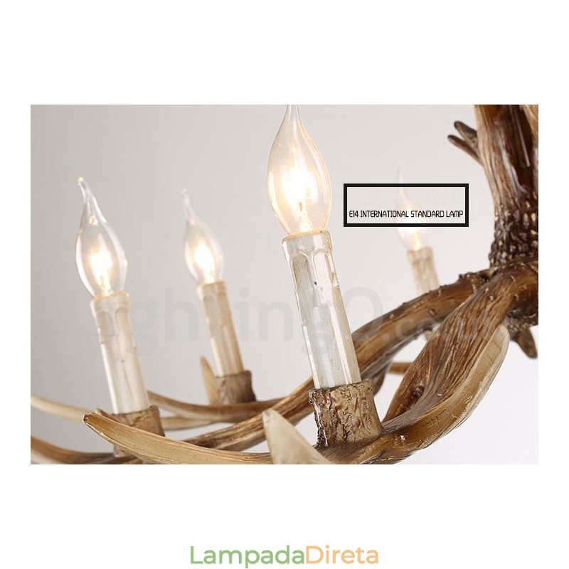 Lustre de vela vintage com chifres retrô artístico rústico de 6 luzes