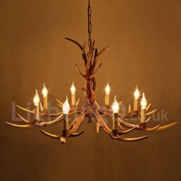 Lustre de vela vintage com chifres retrô artístico rústico de 8 luzes