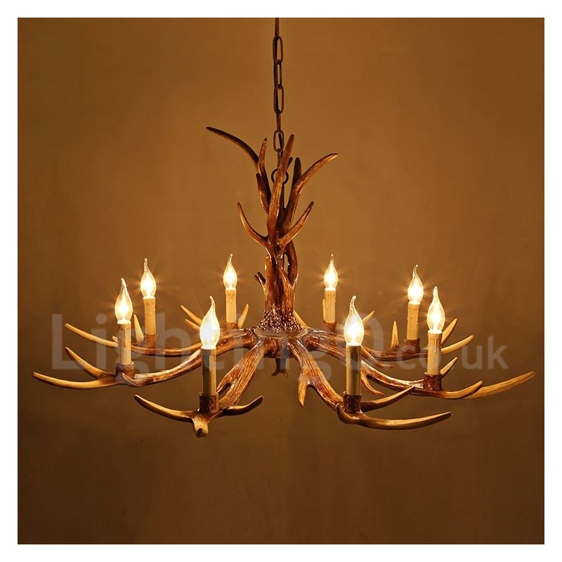 Lustre de vela vintage com chifres retrô artístico rústico de 8 luzes