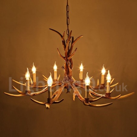 Lustre de vela vintage com chifres retrô artístico rústico de 8 luzes Lustre de vela vintage com chifres retrô artístico rústico de 8 luzes
