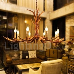 Lustre de vela vintage com chifres retrô artístico rústico de 8 luzes