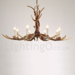 Lustre de vela vintage com chifres retrô artístico rústico de 8 luzes