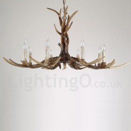 Lustre de vela vintage com chifres retrô artístico rústico de 8 luzes