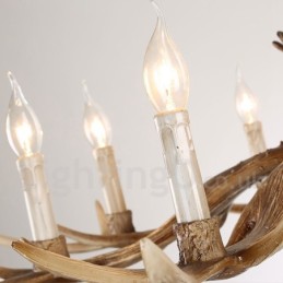 Lustre de vela vintage com chifres retrô artístico rústico de 8 luzes