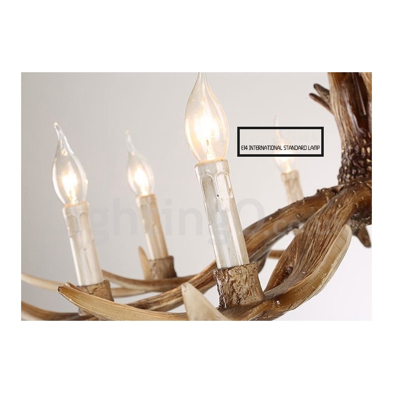 Lustre de vela vintage com chifres retrô artístico rústico de 8 luzes