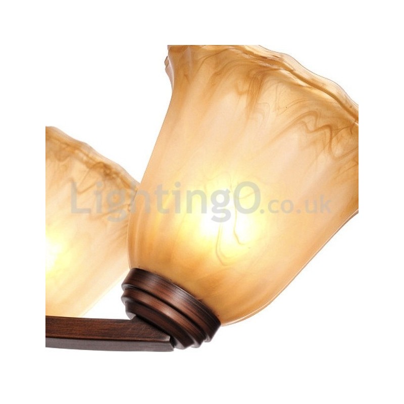 Lustre rústico de vidro com 6 lâmpadas em aço inoxidável