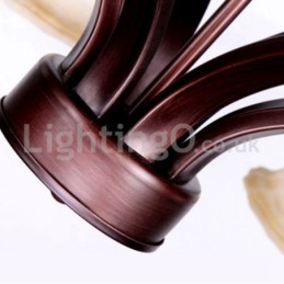 Lustre rústico de vidro com 6 lâmpadas em aço inoxidável