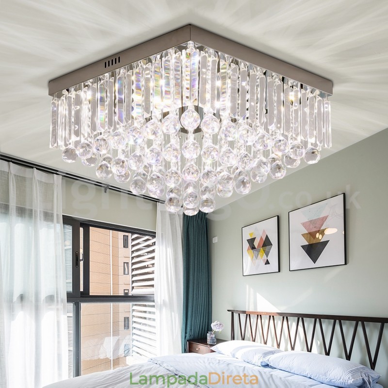 Luminárias de teto de cristal quadradas contemporâneas de 40 cm e 50 cm embutidas