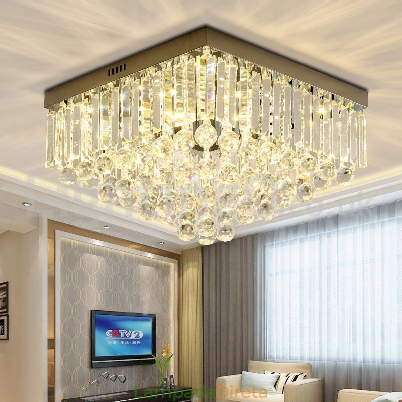 Luminárias de teto de cristal quadradas contemporâneas de 40 cm e 50 cm embutidas