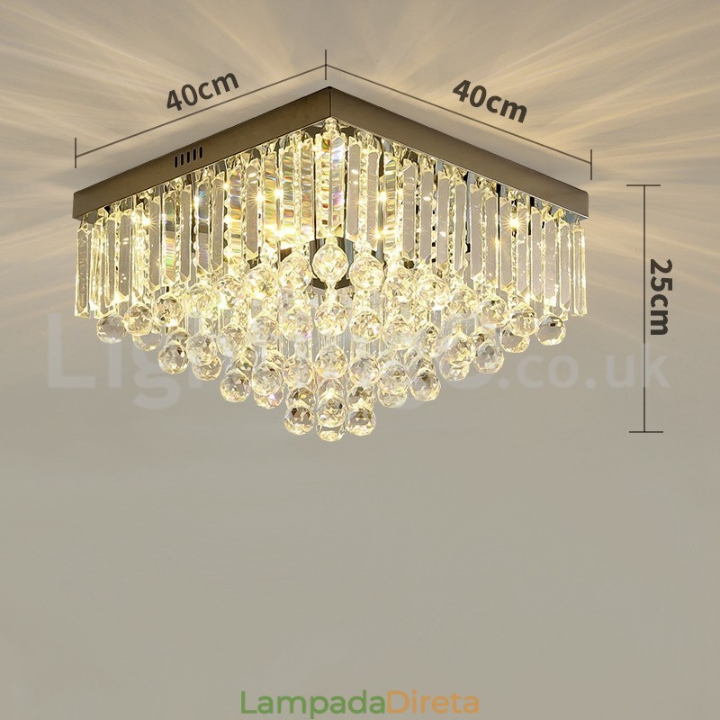 Luminárias de teto de cristal quadradas contemporâneas de 40 cm e 50 cm embutidas