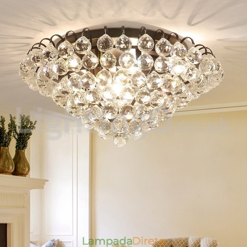 Luminárias de teto redondas de cristal contemporâneas de 30 cm e 55 cm embutidas