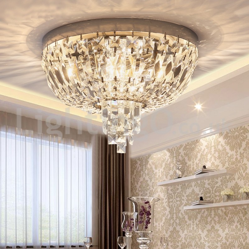 Luminárias de teto de cristal redondas requintadas contemporâneas e embutidas