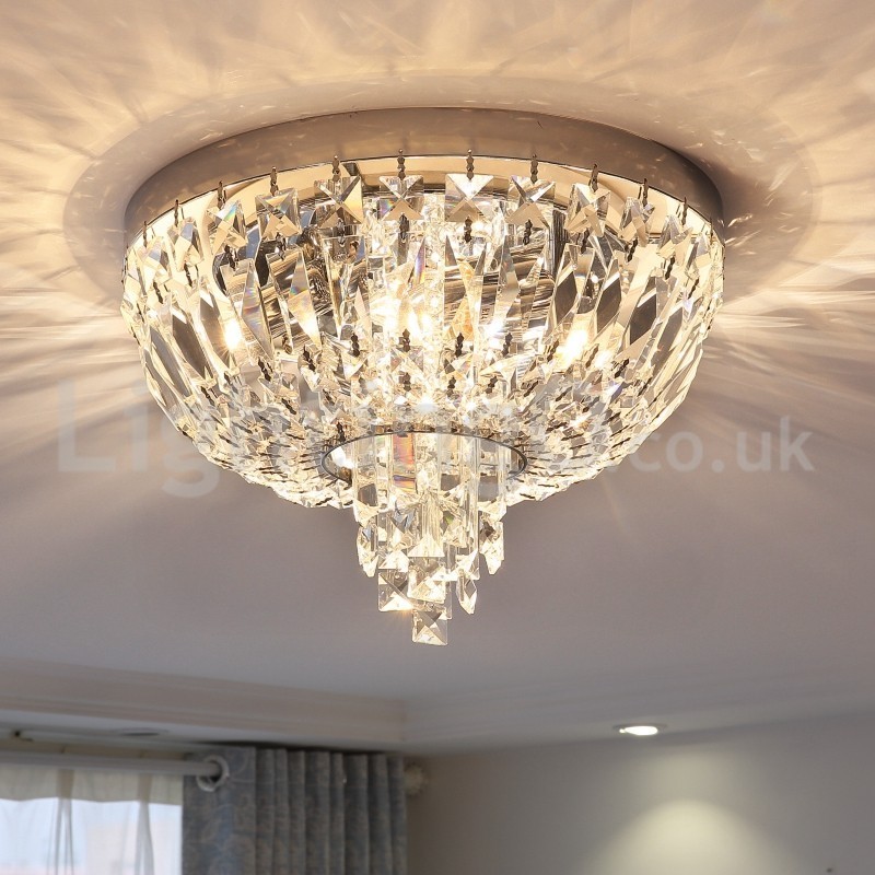 Luminárias de teto de cristal redondas requintadas contemporâneas e embutidas