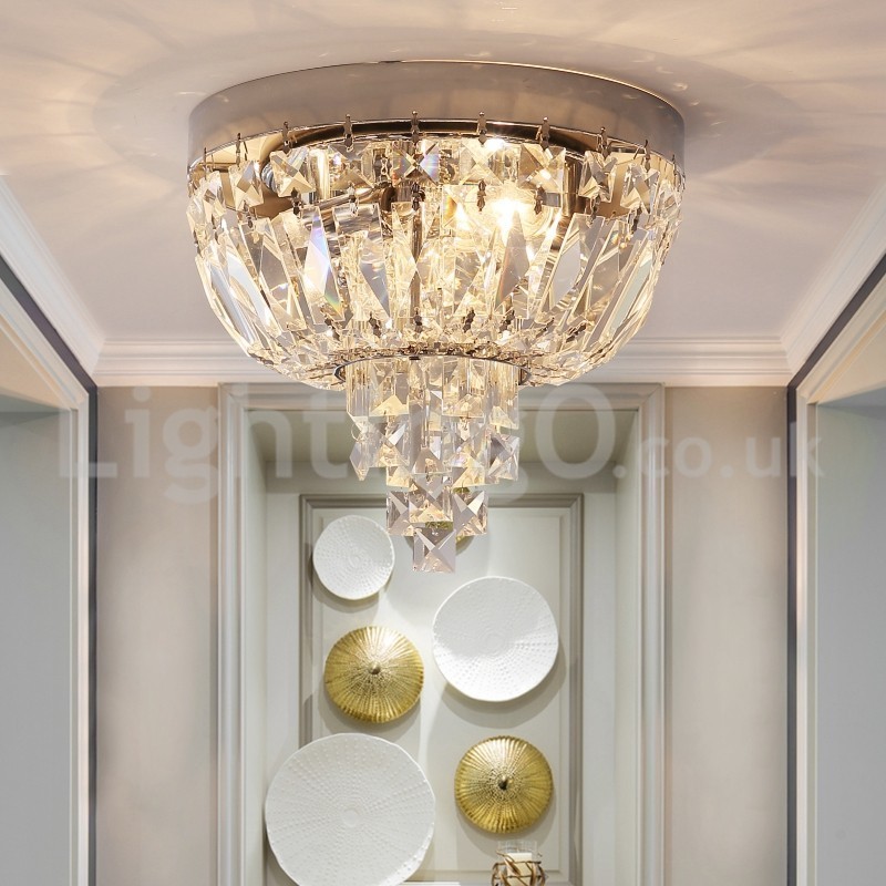 Luminárias de teto de cristal redondas requintadas contemporâneas e embutidas