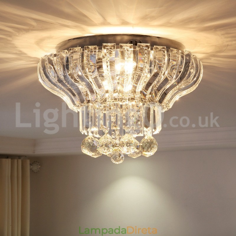 Luminárias de teto de cristal redondas, modernas e contemporâneas, de 38 cm e 57 cm
