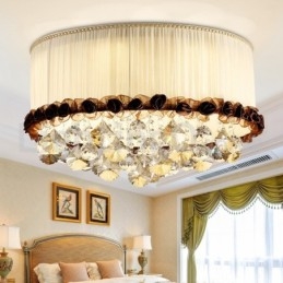 Luminária de teto de cristal redonda contemporânea moderna de 50 cm com abajur de tecido