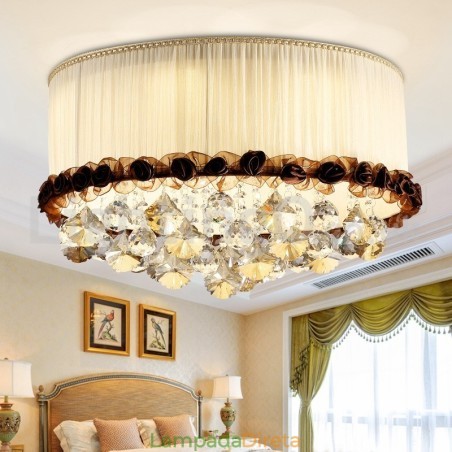 Luminária de teto de cristal redonda contemporânea moderna de 50 cm com abajur de tecido Luminária de teto de cristal redonda contemporânea moderna de 50 cm com abajur de tecido