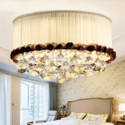 Luminária de teto de cristal redonda contemporânea moderna de 50 cm com abajur de tecido