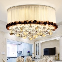 Luminária de teto de cristal redonda contemporânea moderna de 50 cm com abajur de tecido