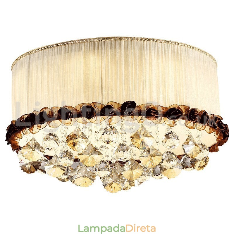 Luminária de teto de cristal redonda contemporânea moderna de 50 cm com abajur de tecido