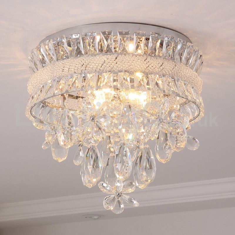 Barato Moderno 40CM Rodada Montagem Embutida Cristal Luzes de Teto