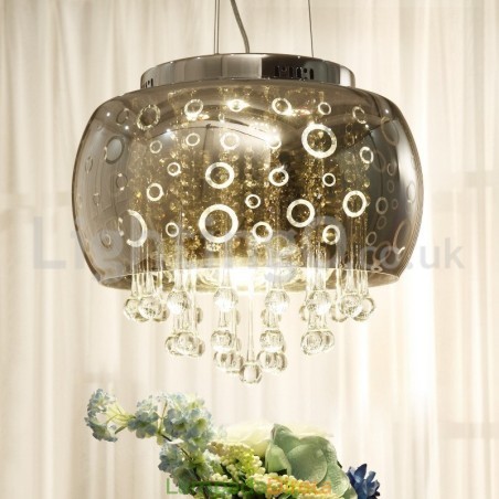 Abajur de vidro redondo moderno de 40 cm com pingente de cristal Abajur de vidro redondo moderno de 40 cm com pingente de cristal